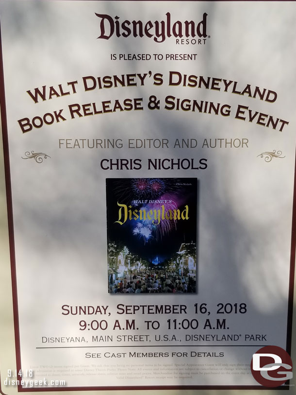 A book release/signing this weekend for the Walt Disney's Disneyland Book.