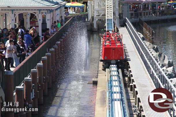 The Incredicoaster launch with the water effect is a nice plus.   It is too bad they could not work out a solution for the guard rail and the walkway to retract again vs always being up.