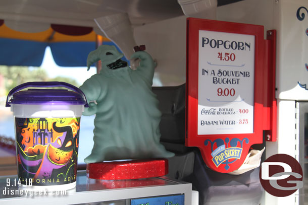 Halloween popcorn buckets for sale on Paradise Pier.