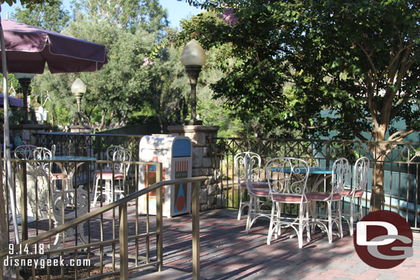 The tables and chairs that were on the dock are now on the small world mall upper terrace.