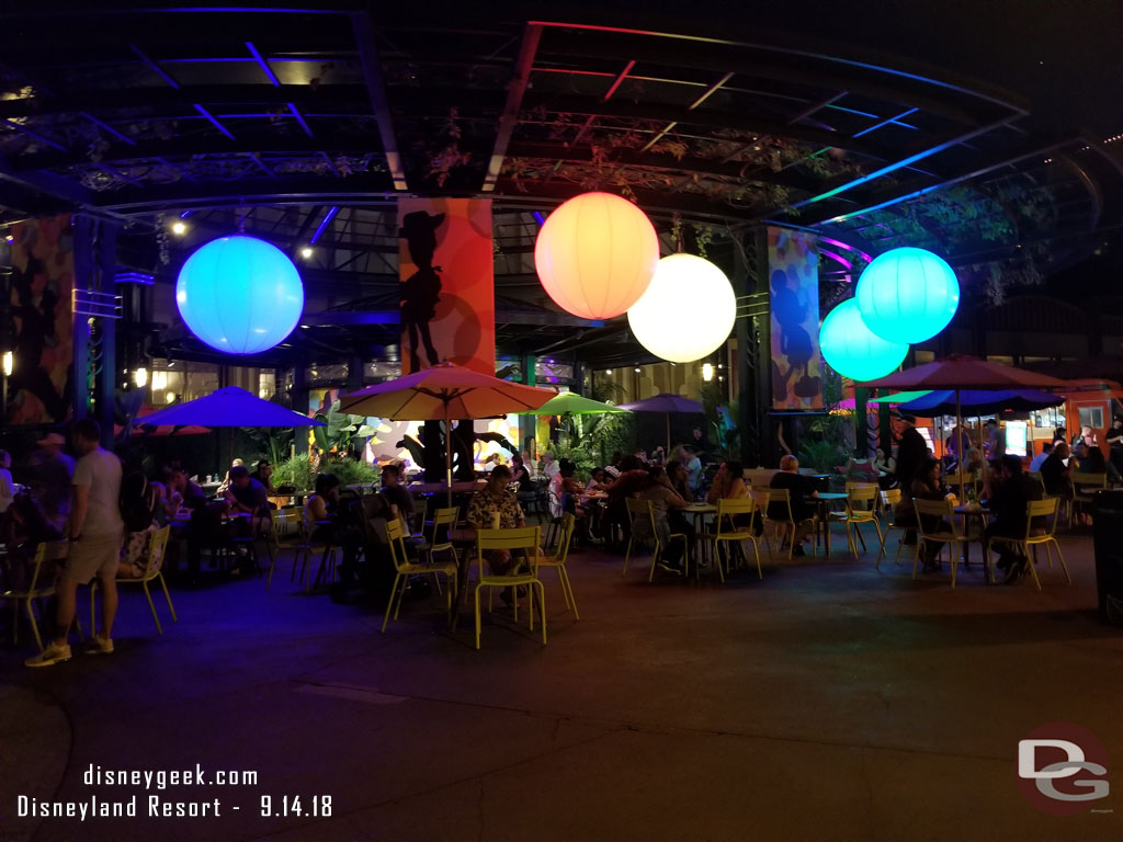 The food truck eating area.