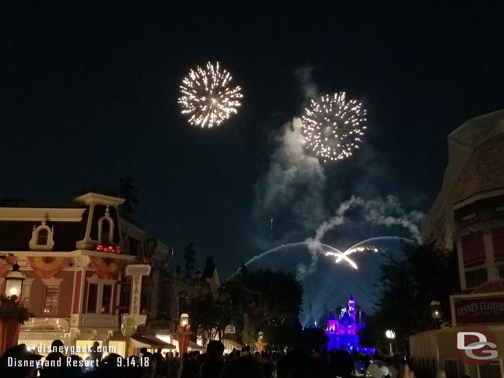 The Mickey firework effect did not work properly again.  But Tinker Bell was part of the show this week.