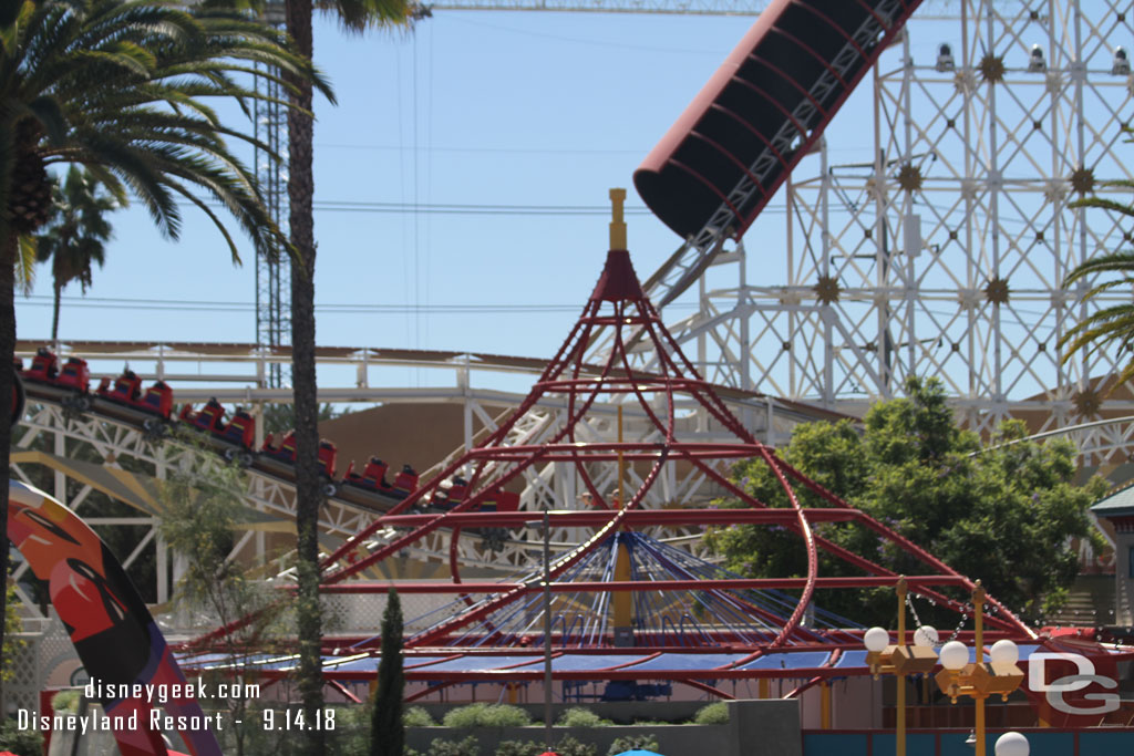 Work on the Critter Carousel appears to be paused as they wait for canopy, Jessie, and the critters.