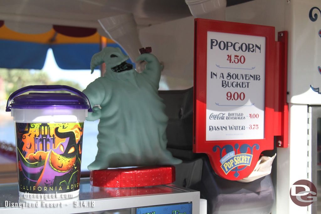 Halloween popcorn buckets for sale on Paradise Pier.