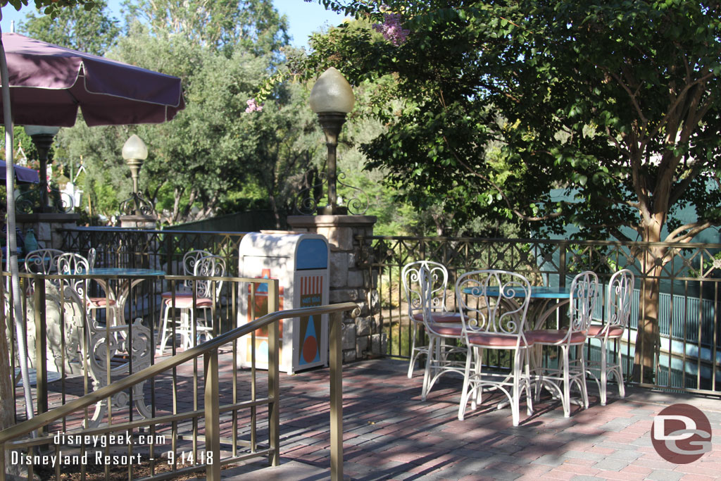 The tables and chairs that were on the dock are now on the small world mall upper terrace.