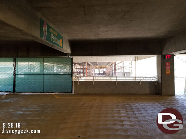 I was directed into a spot on the far side of the Daisy Level of the Mickey and Friends Parking Structure.  So we start this week with a look at the connection bridge at the back of the structure to the new one.  