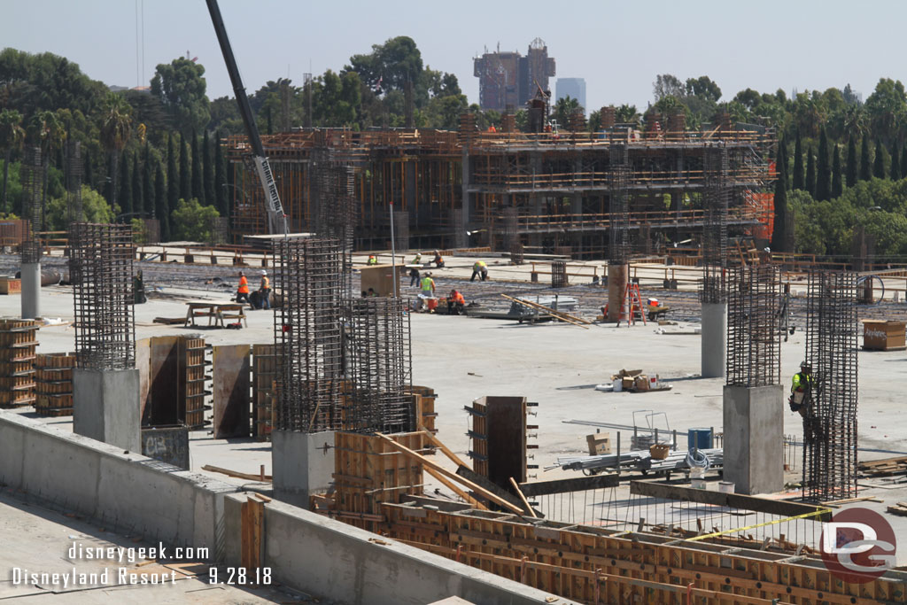 A closer look at the third floor.  Supports for the fourth floor are taking shape closest to the ramp and beyond more forms and decking for the third.