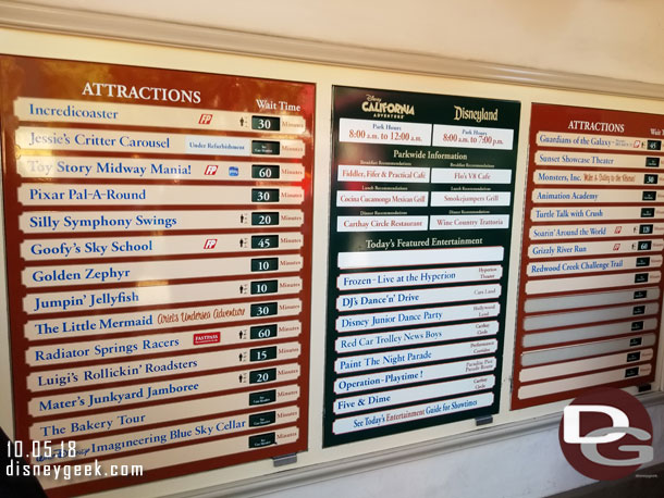 Disney California Adventure wait times at 1:30pm