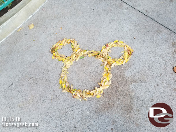 Leaf art on the walkway.