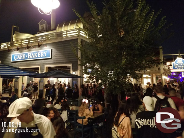 The winner in terms of line length may have been the Pacific Wharf Cafe. It filled the inside, outside and then stretch back to here.  I was at the end of the line.