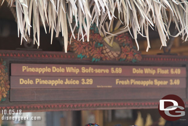 Oops.. a little blury but still readable.  Tiki Juice Bar prices are up.  Compared to March the soft serve is up 70 cents, float 50 cents, juice 40 cents, and spear 50 cents.