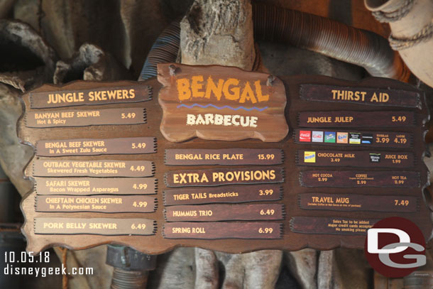 Bengal Barbecue up 50 cents for most skewers compared to May.