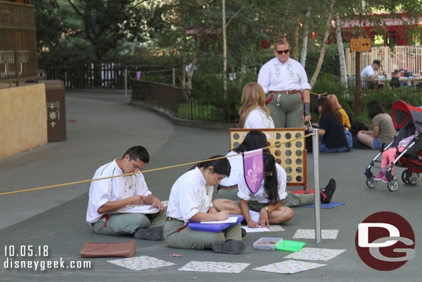 Inbetween performances cast members coloring and playing games.  