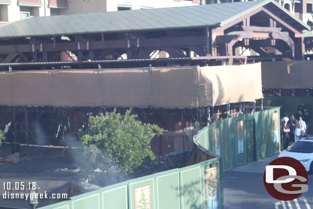 Work continues on the front of the Grand Californian Hotel.