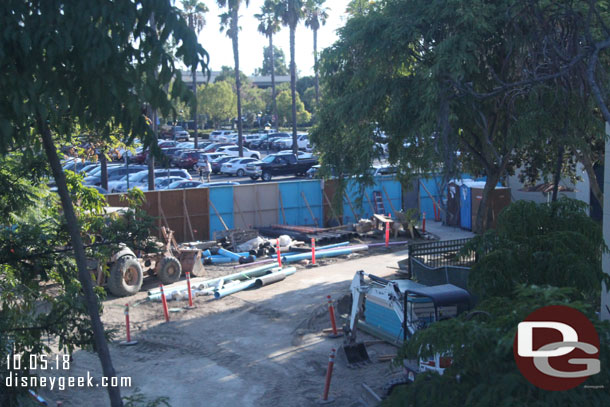 Behind the wall not a lot of visible progress on what was to be the temporary entry way during the now halted hotel construction project.