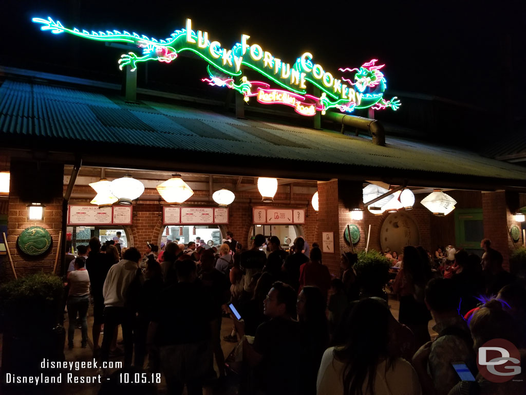 Lucky Fortune Cookery stretched back to the margarita stand at 8:10pm