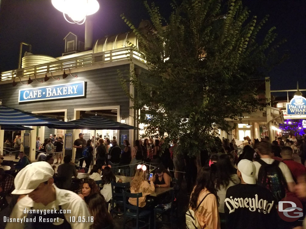 The winner in terms of line length may have been the Pacific Wharf Cafe. It filled the inside, outside and then stretch back to here.  I was at the end of the line.