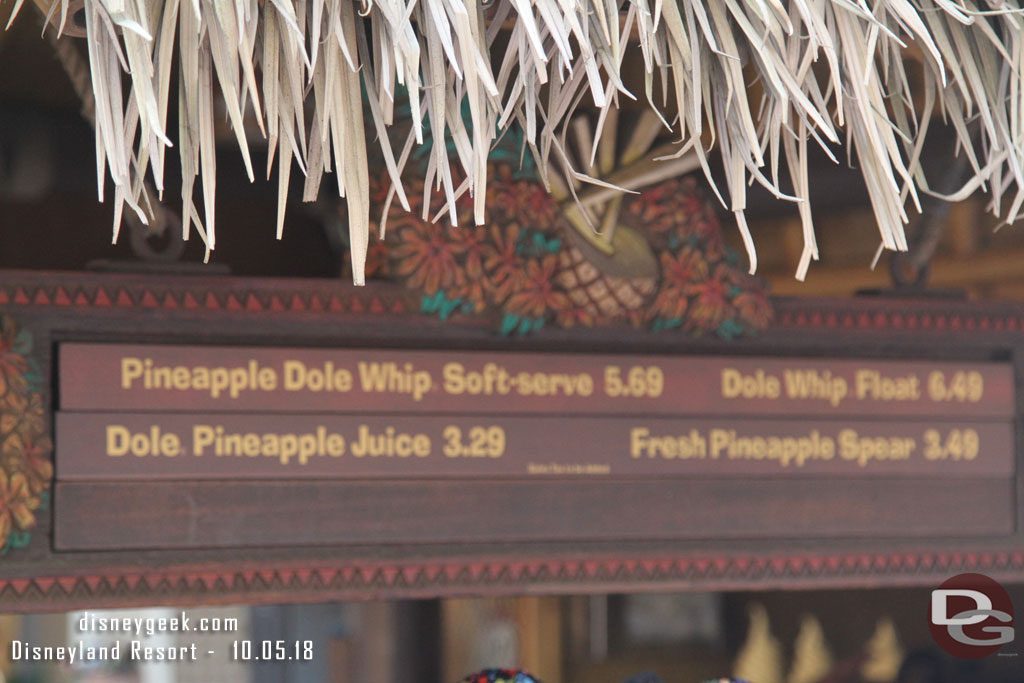 Oops.. a little blury but still readable.  Tiki Juice Bar prices are up.  Compared to March the soft serve is up 70 cents, float 50 cents, juice 40 cents, and spear 50 cents.