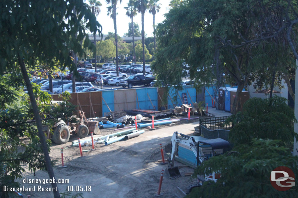 Behind the wall not a lot of visible progress on what was to be the temporary entry way during the now halted hotel construction project.