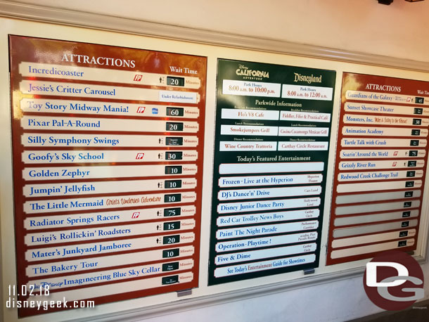 Disney California Adventure wait times at 1:50pm