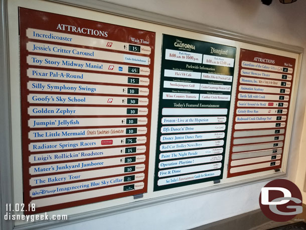 Some Disney California Adventure wait times at 4:47pm