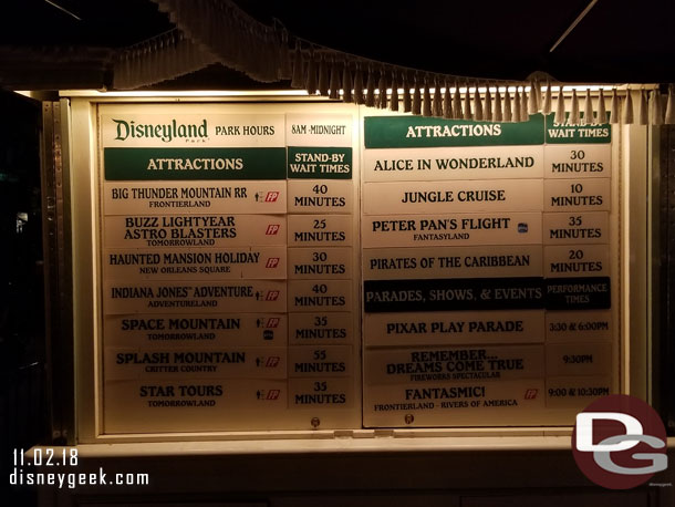 Disneyland wait times at 8:24pm