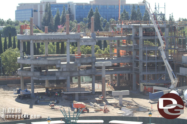 Moving on to the parking structure project.  Most of the supports are now removed from the escalator structure so you can see it clearly.  They were pouring support columns on the 5th floor.