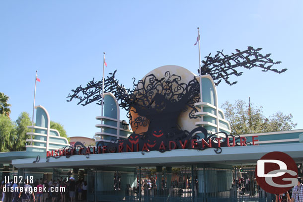 The Halloween entrance decorations are still up at Disney California Adventure.