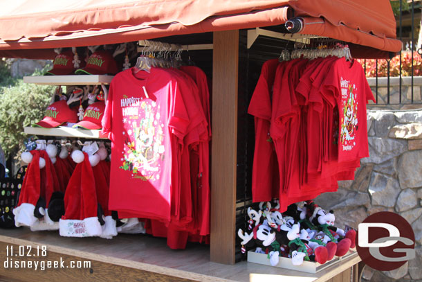 Christmas merchandise on the carts along the parade route near Cars Land.