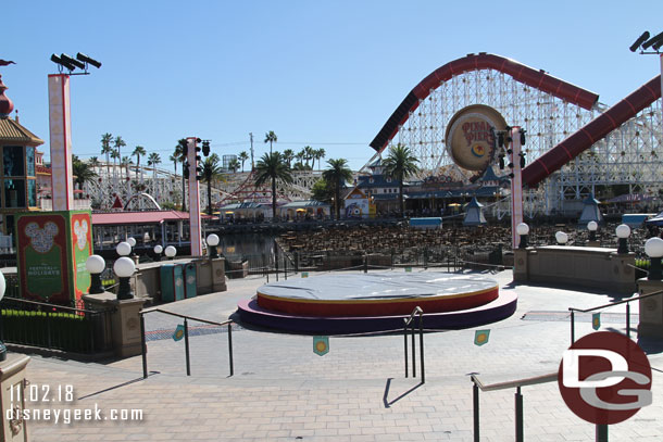 The stage is set up for Festival of Holidays entertainment.