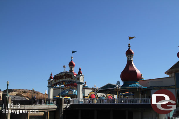 Since my last visit Luxo Jr, AKA the Pixar Lamp, has taken up its perch on the entrance arch for Pixar Pier.