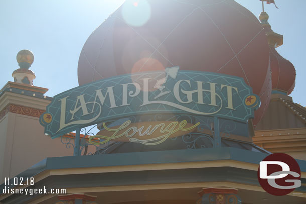 The LampLight Lounge sign is still the temporary one.