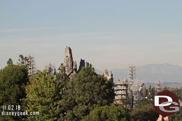 A closer look at the spires of Batuu rising above Black Spire Outpost in Star Wars: Galaxy's Edge.