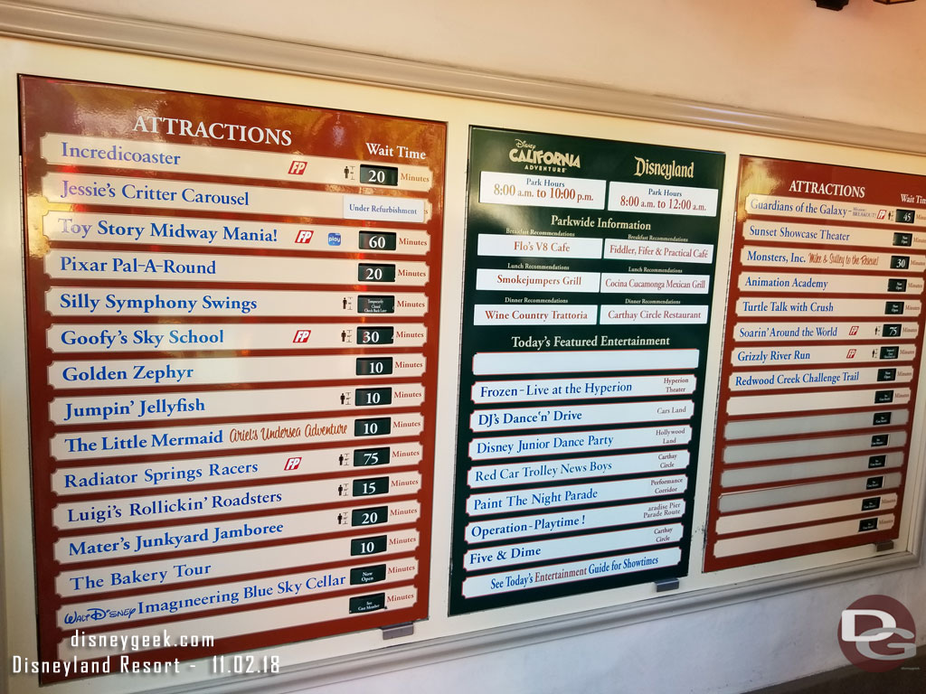 Disney California Adventure wait times at 1:50pm