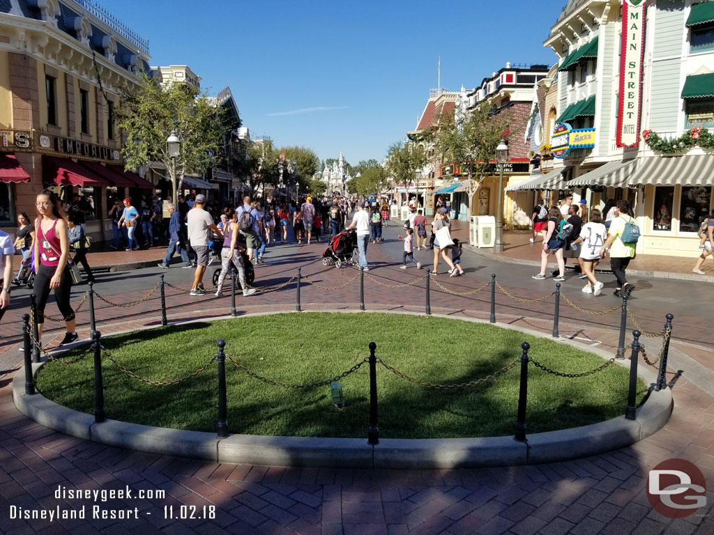 A look up Main Street USA. The giant pumpkin is gone.  The Christmas tree will be moving in very soon.