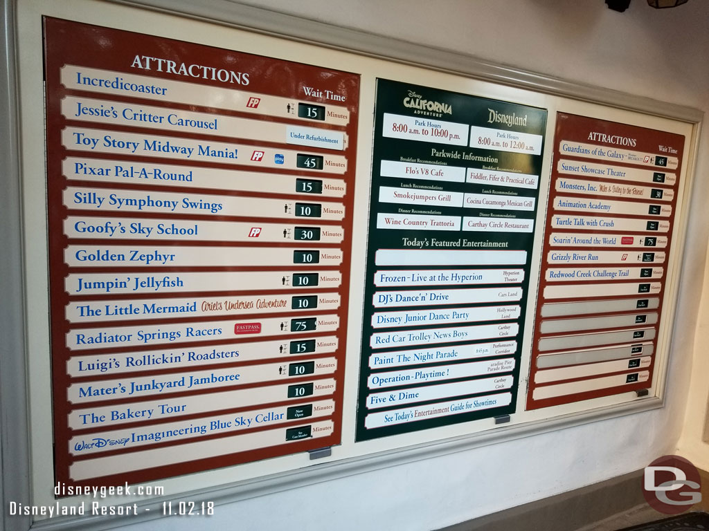 Some Disney California Adventure wait times at 4:47pm