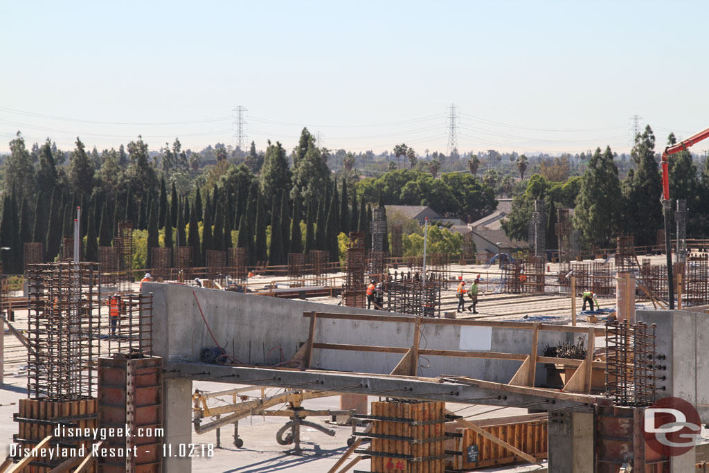 Support columns have forms around them for the extension of the ramp to the 6th floor.