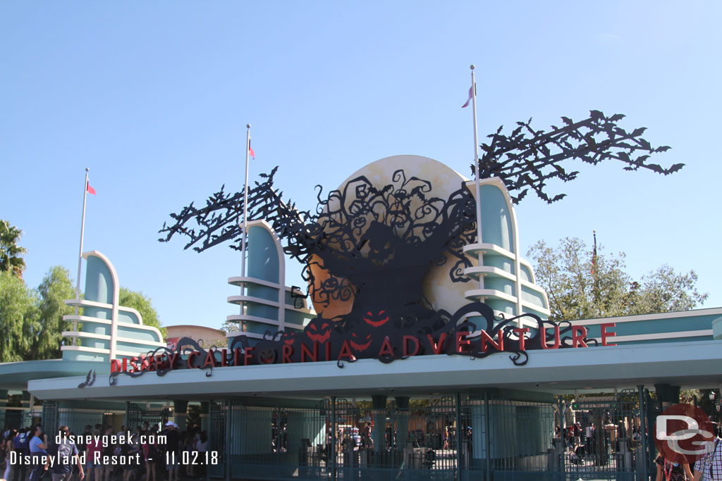 The Halloween entrance decorations are still up at Disney California Adventure.