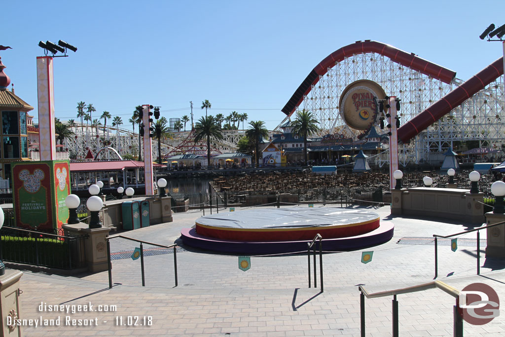 The stage is set up for Festival of Holidays entertainment.