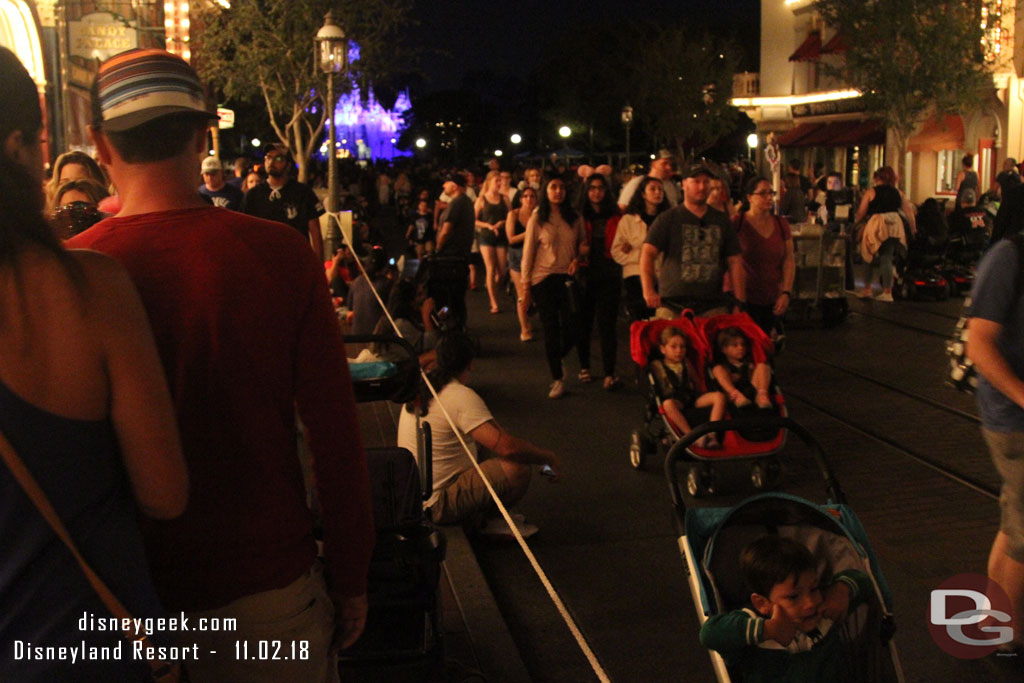 Most of the curb seating was gone.  Many guests waiting around for the fireworks in an hour.  Others just resting.