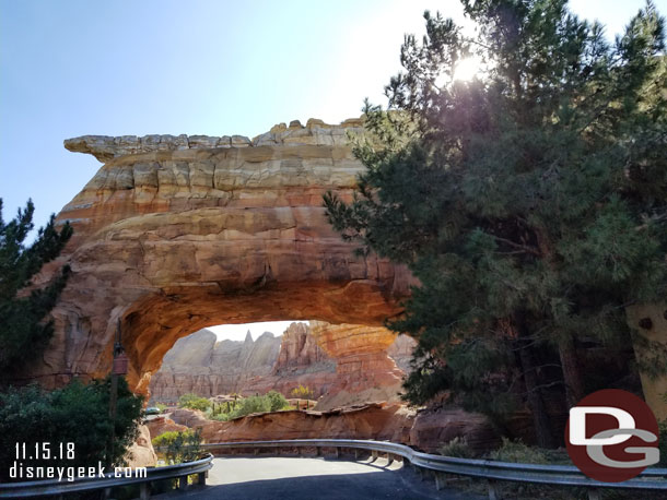 On our way to Cars Land.  The app said Luigis had a 5 minute wait.. the sign at the entrance said 25 which looked more accurate, so we skipped it.