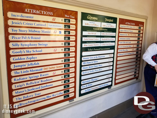 Disney California Adventure wait times at 11:24am