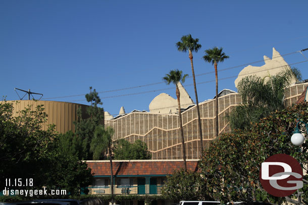 The backside of Cars Land seen from near the Candy Cane Inn on Harbor Blvd as I walked toward the park.