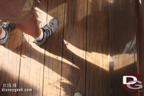 The temporary ramp for the queue has a wood look to it.