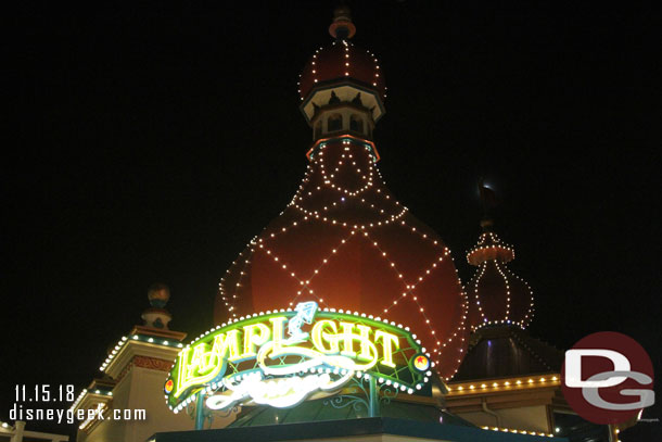 The Lamplight Lounge neon sign has returned and is functional now.