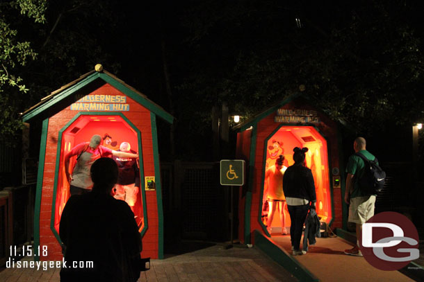 The warming huts were in use with guests waiting this evening.