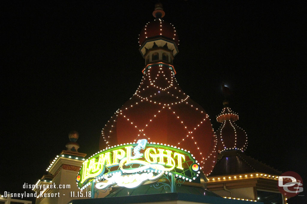 The Lamplight Lounge neon sign has returned and is functional now.