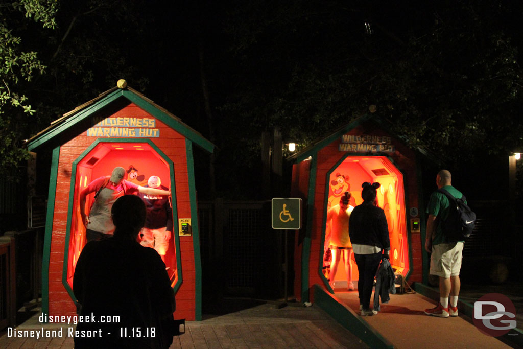 The warming huts were in use with guests waiting this evening.