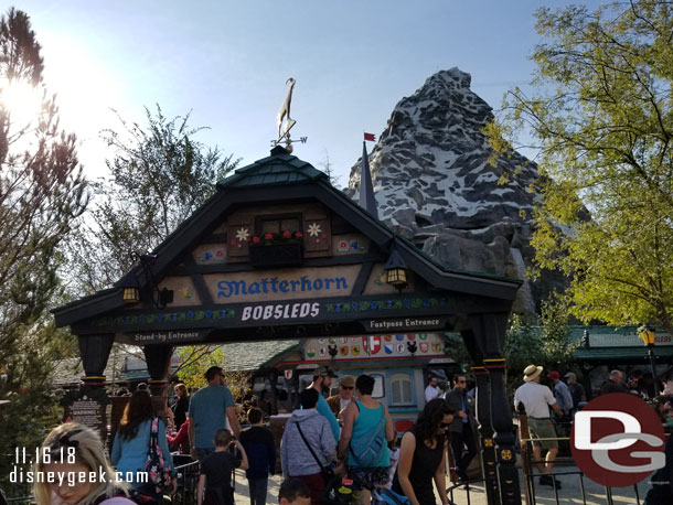 Matterhorn returned from renovation this morning.  The queue is reconfigured and features this new entrance.