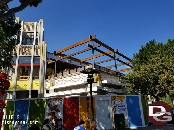 Looks like outdoor dining coming above the pretzel shop.